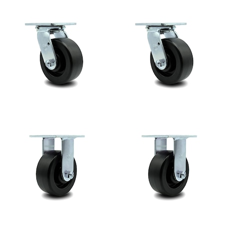 Service Caster 5 Inch Polyolefin Caster Set with Roller Bearing 2 Swivel 2 Rigid SCC-30CS520-POR-2-R520-2